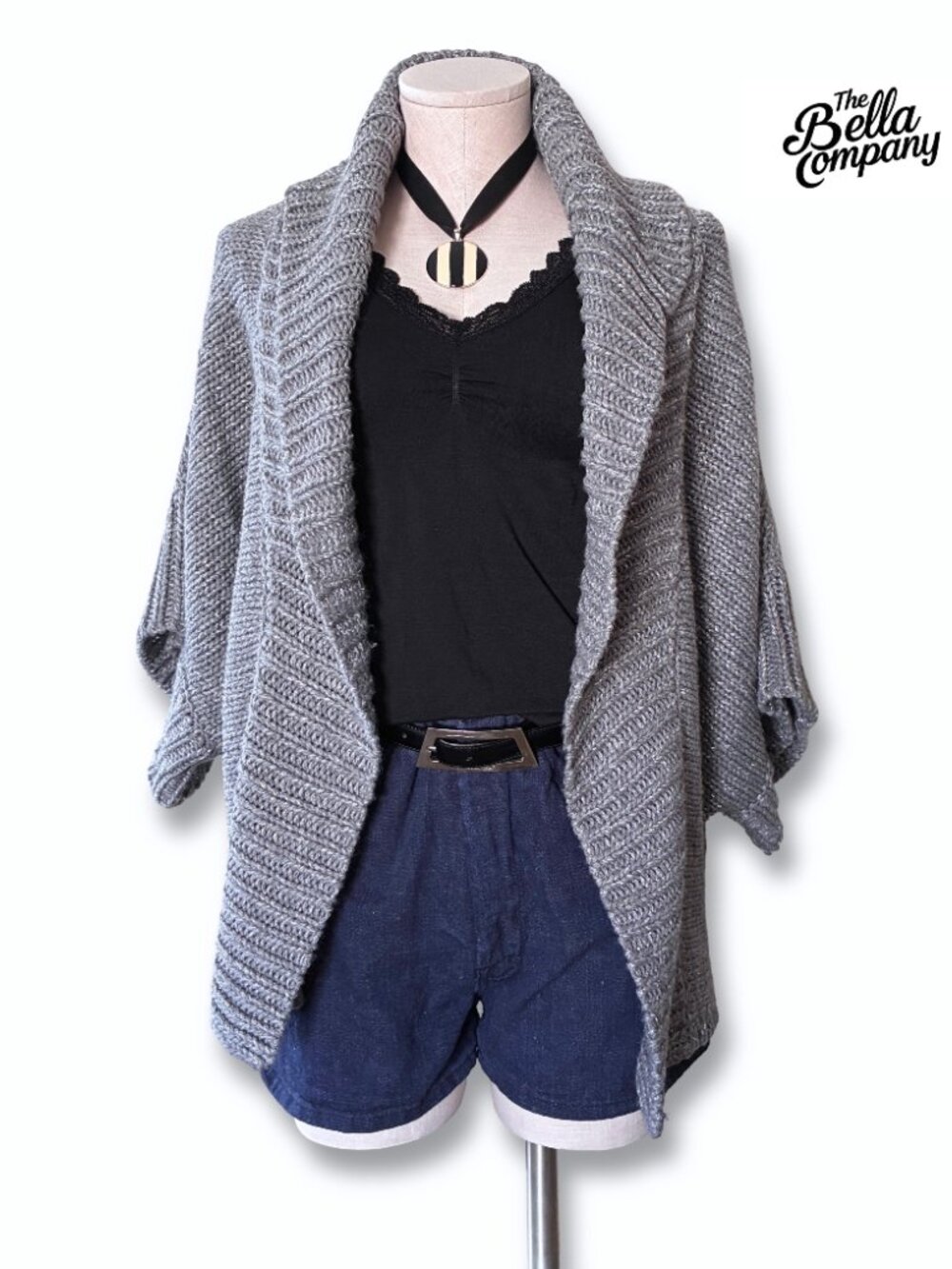 a.n.a Grey Metallic Chunky Knit Shawl Collar Open Front Cardigan‎ Sweater XL